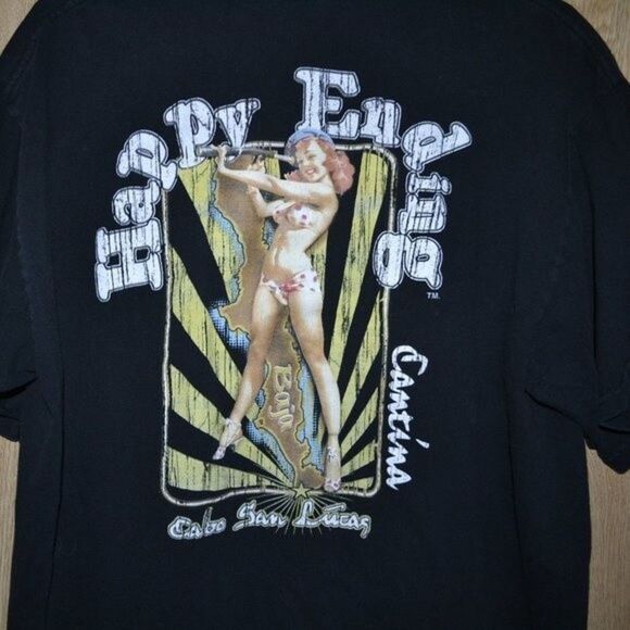 Happy Ending Cantina Black Cabo San Lucas Retro Pinup Girl Graphic Tee - Picture 4 of 8